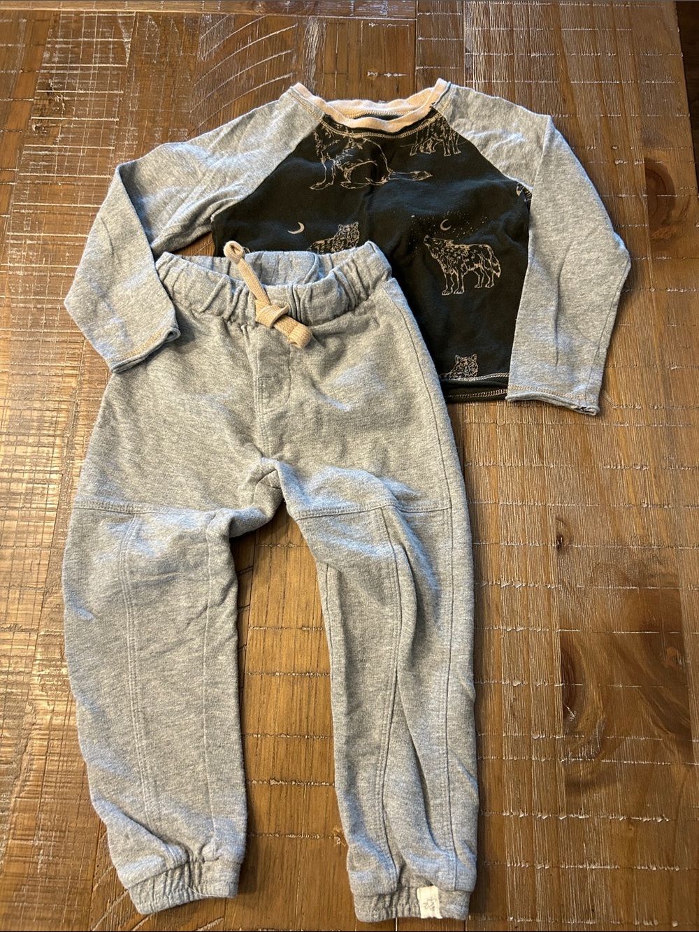Burt's Bees Kids Grey Sweatpants Joggers Set with Black Wolf Tee